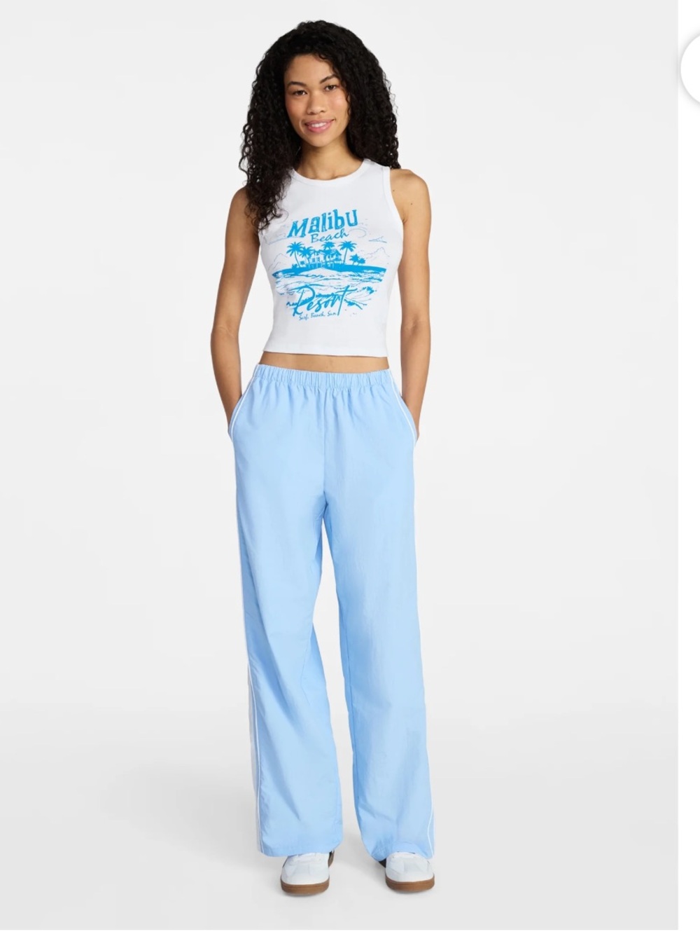 Light Blue Wide-Leg Side Stripe Track Pants
